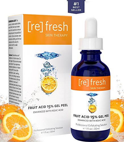 Fruit Acid Chemical Peel with Kojic Acid 15% - Lactic Acid, Glycolic Acid Natural Facial Gel Peel - 1oz / 30ml