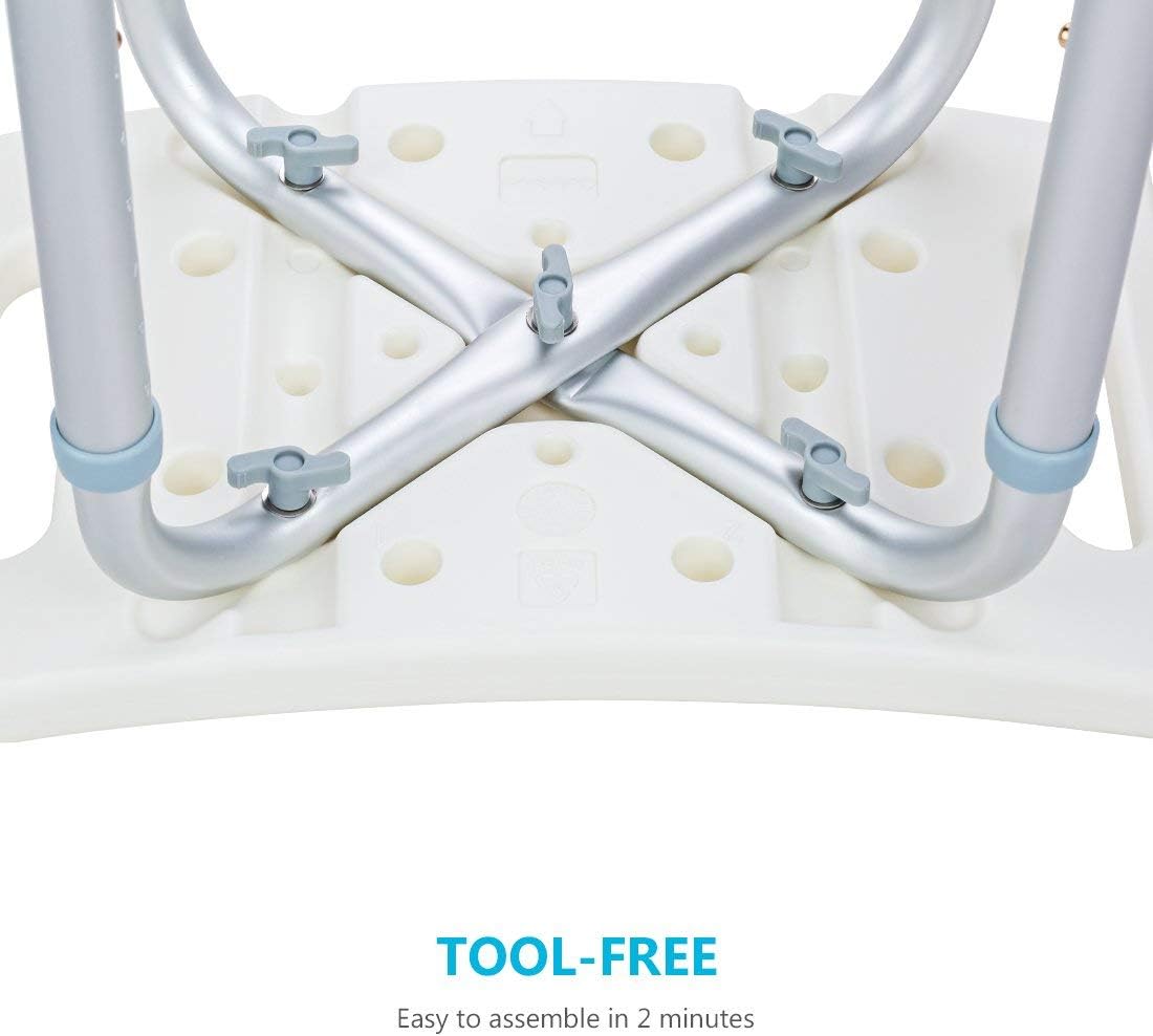 OasisSpace Shower Chair, Adjustable Bath Stool with Free Assist Grab Bar - Medical Tool Free Anti-Slip Bench Bathtub Stool Seat with Durable Aluminum Legs for Elderly, Senior, Handicap & Disabled: Health & Personal Care