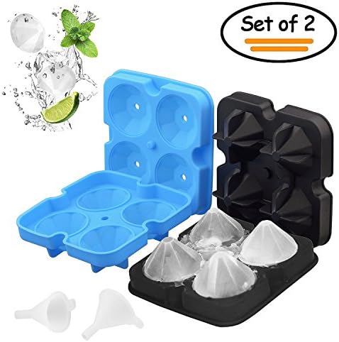 Ice Cube Trays Silicone with Lids, Onidoor Diamond Shaped BPA-Free Ice Mold for Drinks Whiskey, Christmas Candy, Chocolate, 2 Pack(1 Black 1 Blue)