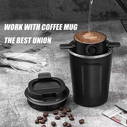 Coffee Maker Filters for 1 to 2-Cups, Pour Over Reusable Coffee Dripper, Collapsible Coffee Filter Cone with Stainless Steel Mesh and Cleaning Brush for Home, Travelling and Camping