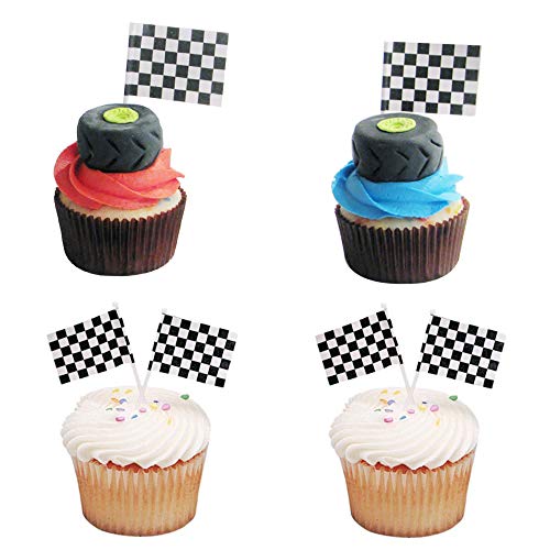 Black and White Checkered Racing Flag Picks Food Fruit Toothpicks Cocktail Sticks Cupcake Toppers Party Decorations, 100 Count - Thumbnail 4