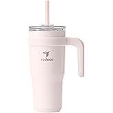 REDUCE 24 oz Stainless Steel Tumbler with Handle - Dual-Wall Vacuum Insulated Travel Mug, Sweat-Proof Lid & Reusable Straw - Keeps Drinks Cold for 24 Hrs, Fits Cupholders, Dishwasher Safe-Pink Cotton