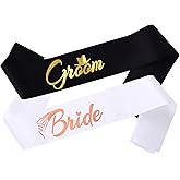 HUBEISIYU 2pcs Bride and Groom Sash, Bridal Shower Sashes Bachelor Decorations Just Married Gift Engaged Decor Engagement Accessories Wedding Party Supplies, Black White