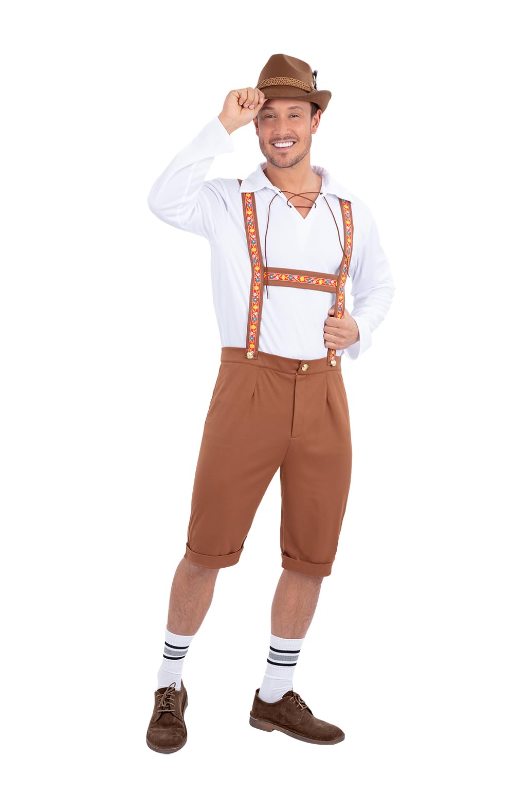 Smiffys Men's Bavarian Lederhosen Costume – Oktoberfest German Fancy Dress Outfit for Beer Festival, Stag Do, Party & Fancy Dress – X Large