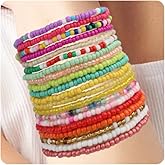 Zhlichouy 20 Piece Boho Elastic Stackable Bead Bracelet for Women Bohemian Colorful Style Multilayer Handmade Beach Anket Bracelets Jewelry Set