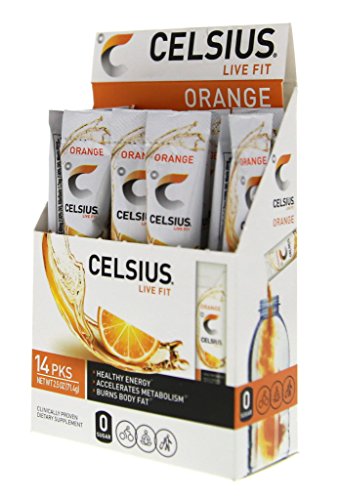 CELSIUS Orange On-the-GO Powder Stick Packs, ZERO Sugar (14 Sticks per Pack)
