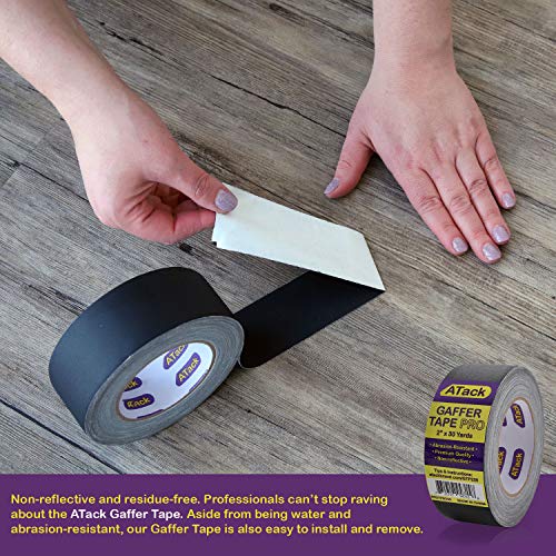 ATack Gaffer Tape Pro, Black, 2-Inches X 30 Yards- Premium Grade and Easy Tear Matte Black Gaff Main Stage Tape for Photographers, Interior Designers and Professionals