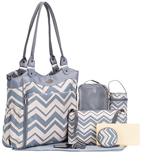 SoHo Collection, Louvre 9 pieces Diaper Tote Bag set (Chevron)