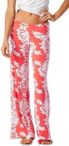 Women's Light Thin Cool Damask Palazzo Pants (M, Coral)