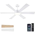 BayDay Farmhouse Rustic Ceiling Fans with Lights and Remote, Bedroom Living Room Kitchen Fans Ceiling with Light Chandier (White, 52 inch)