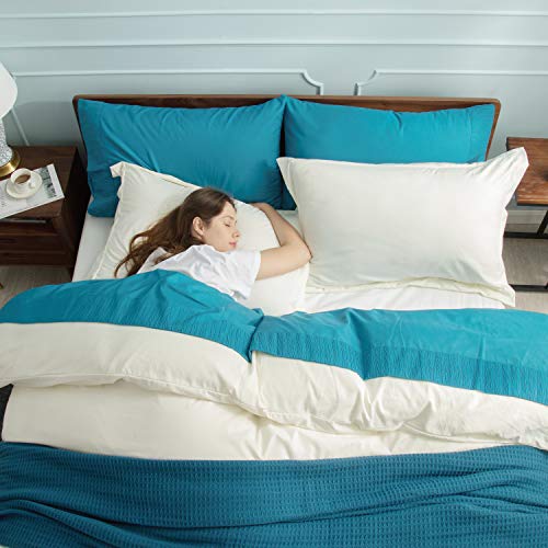 BEDSURE Ivory Duvet Covers Queen Size Washed Duvet Cover, Soft Queen