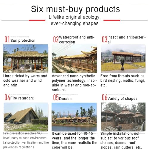 NIANTONG Straw Roof Thatch PE Roll of Thatch Palm Tree Fireproof Anti-aging for Outdoor Roof Pavilion Tiki Bar Decoration (0.5 x 10 m)
