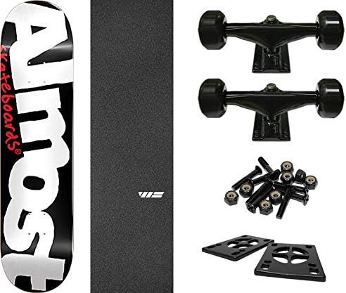 Almost Skateboards Color Logo Black/White Skateboard Deck - 7.5" x 31.1" with Components - Bundle of 6 Items