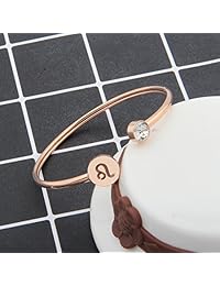 Zuo Bao - Pulsera simple con signo del zodiaco de oro rosa y piedra natal, regalo de cumpleaños para mujeres y niñas, acero inoxidable