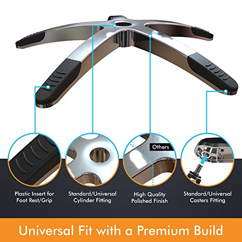 Office Chair Base Replacement - Heavy Duty Office Chair Parts to Repair Your Swivel Chair Bottom - Strong Aluminum Metal Legs Help Your Desk Chair Last a Lifetime - Universal Standard Size (Silver)