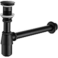 Miraga Bathroom Sink Stopper Set Waste Pipe 1-1/4 inch Slip Inlet Drain Set, Lavatory Adjustable Basin Sink Waste Pipe Drain P-Trap Kit NO Overflow, General US/CA Standard, Matte Black