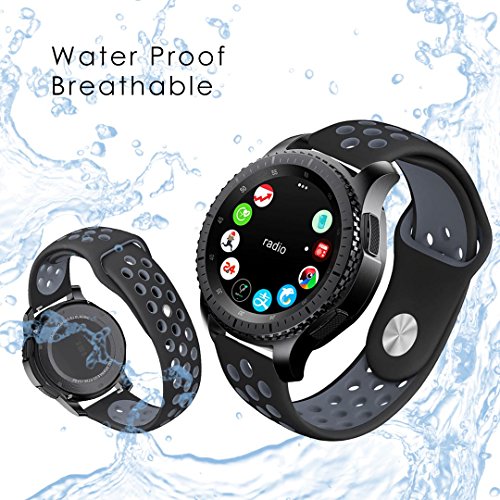 Gear S3 Band, KADES Soft Silicone Band Replacement Strap for Gear S3 Frontier and Gear s3 Classic Smart Watch (Large, Black/Gray)