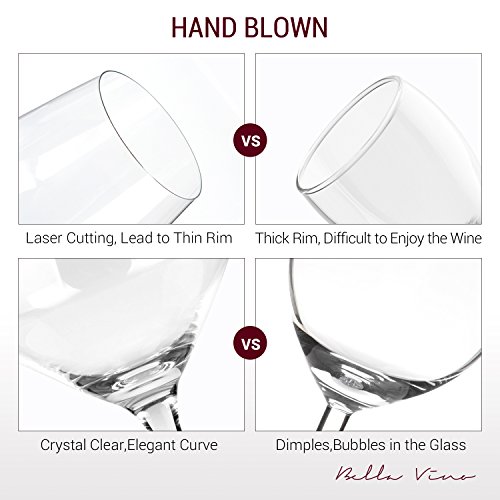 Hand Blown Crystal Wine Glasses - Bella Vino Standard Red/White Wine Glass Made from 100% Lead Free Premium Crystal Glass, Perfect for Any Occasion, Great Gift, Set of 2, Clear