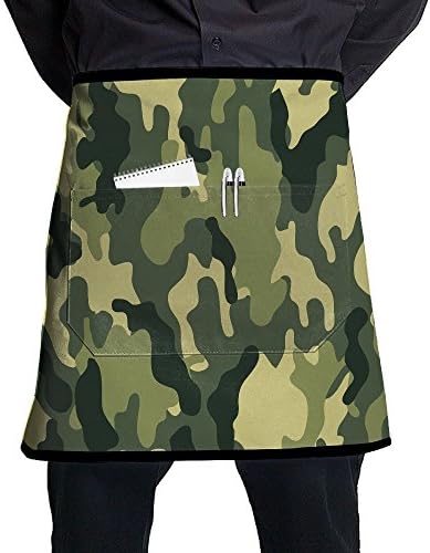 Green Camouflage Polyester Bust Apron With Pocket For Kitchen, Baking, Cooking, Water, Waitress