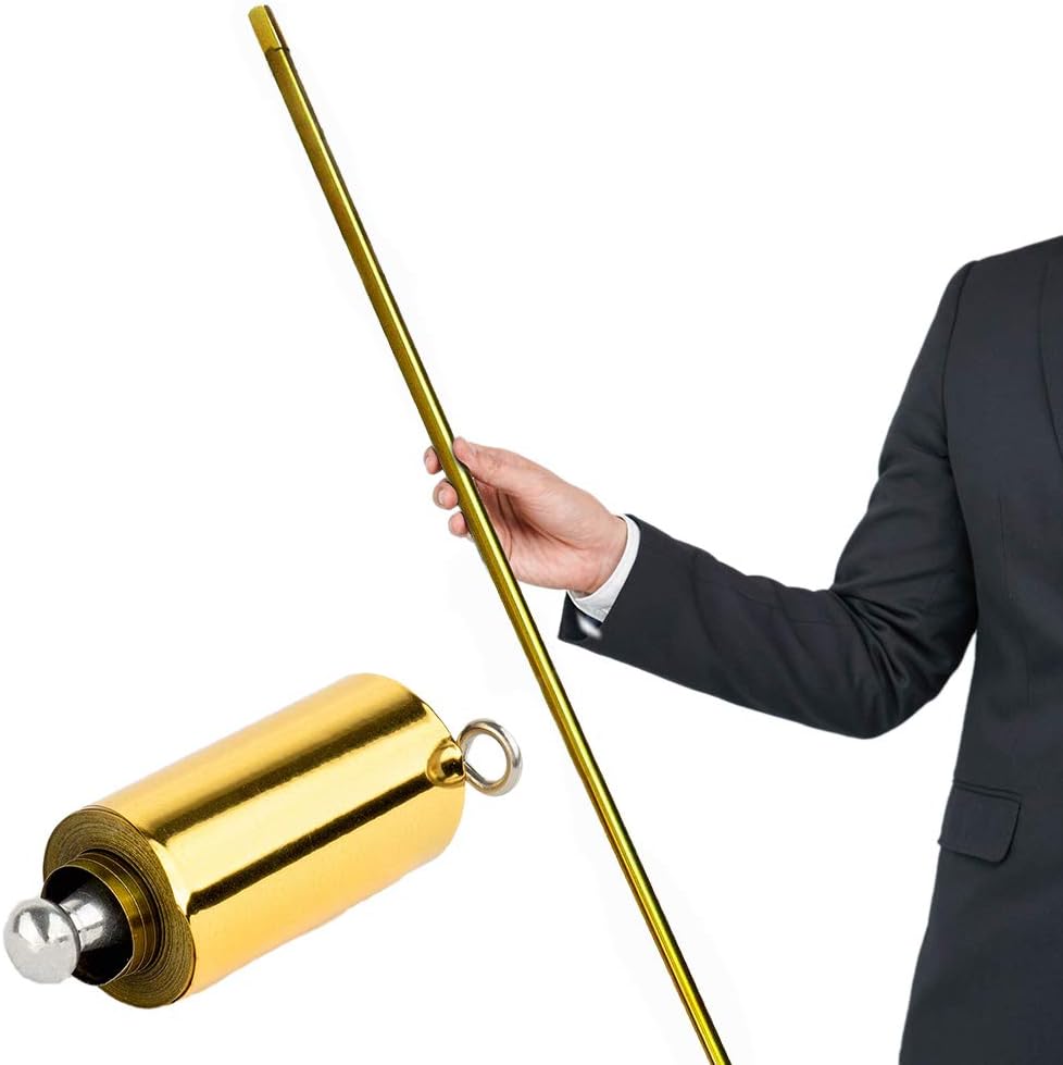 Xfunjoy 43.30"/110cm Golden Metal Appearing Cane with Free Gloves and Video Turorial, Pocket Bo Staff Magic Wand Stage Close-up Magic Trick
