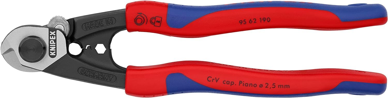 KNIPEX Wire Rope Cutter Forged with Multi-Component Handles 190 mm, 95 62 190