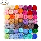 WOWOSS 50 Colours Felting Wool Fibre Roving Wool Roving Yarn for Needle Felting Hand Spinning