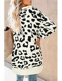 Ferbia - Chaqueta de punto con botones para mujer, cuello en V, manga larga, diseño de leopardo