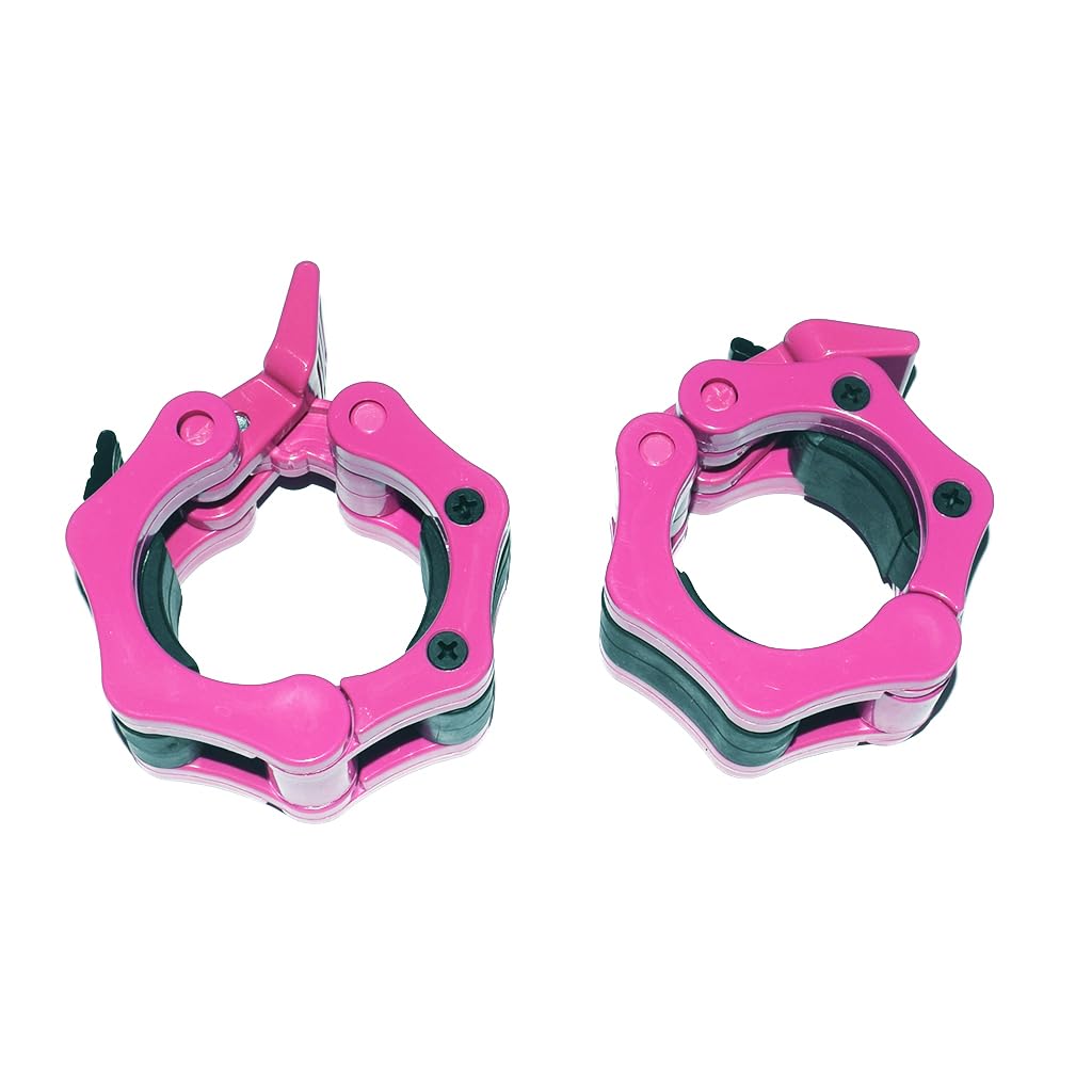 qibylift Olympic Barbell Clips Weightlifting Collars 2 Inch Clamps，Locking Weight Clips, Lockdown Weight Clamps for Workout Weightlifting Fitness Training (Pink)