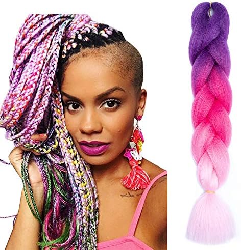 XiuYuan Ombre Braiding Hair 5 Bundles/Lot Kanekalon Jumbo Braids Hair Extension 24 Inch Jumbo Braiding For Twist 3 Tone Color (Purple-Red-Pink)