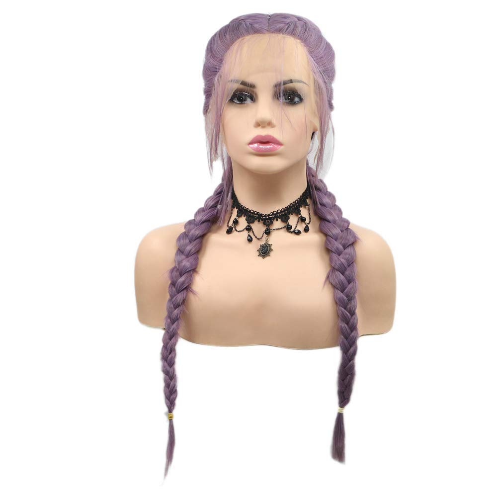 Purple Double Braided Wigs with Baby Hair Ladies Cosplay Synthetic Lace Front Wigs Heat Resistant Fibber Hair RainaHair (Purple) โ image 1