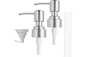 CREVIK 2 Pack Stainless Steel Soap Dispenser Pump Top Replacement - Silver Soap Dispenser Pump with Brushed Finish - Super Smooth Soap Pump for Lotion & Regular Glass Bottles (28/400 Neck Size)