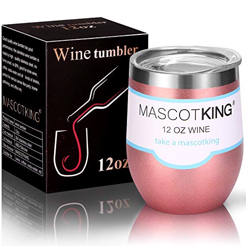 MASCOTKING 12 oz Wine Tumbler,Double Vacuum Insulated Wine Glass with Lids for Keeping Wine, Coffee, Drinks, Champagne, Cocktails-Best Christmas Gift - Thumbnail 3