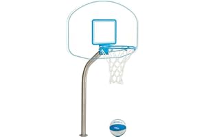 DUNNRITE Dunn-Rite Clear Hoop Jr. 1.90 Poolside Deck-Mounted Basketball Hoop w/Ball & 14 Inch Stainless Steel Rim