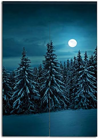 Amazon のれん 暖簾 植物 ユーカリ 室内インテリア おしゃれ 幅85cm 丈0cm 半遮光 おしゃれ 天然素材 動物 雪の穏やかな冬景色で覆われた森の中の月との静かな青い夜 のれん オンライン通販