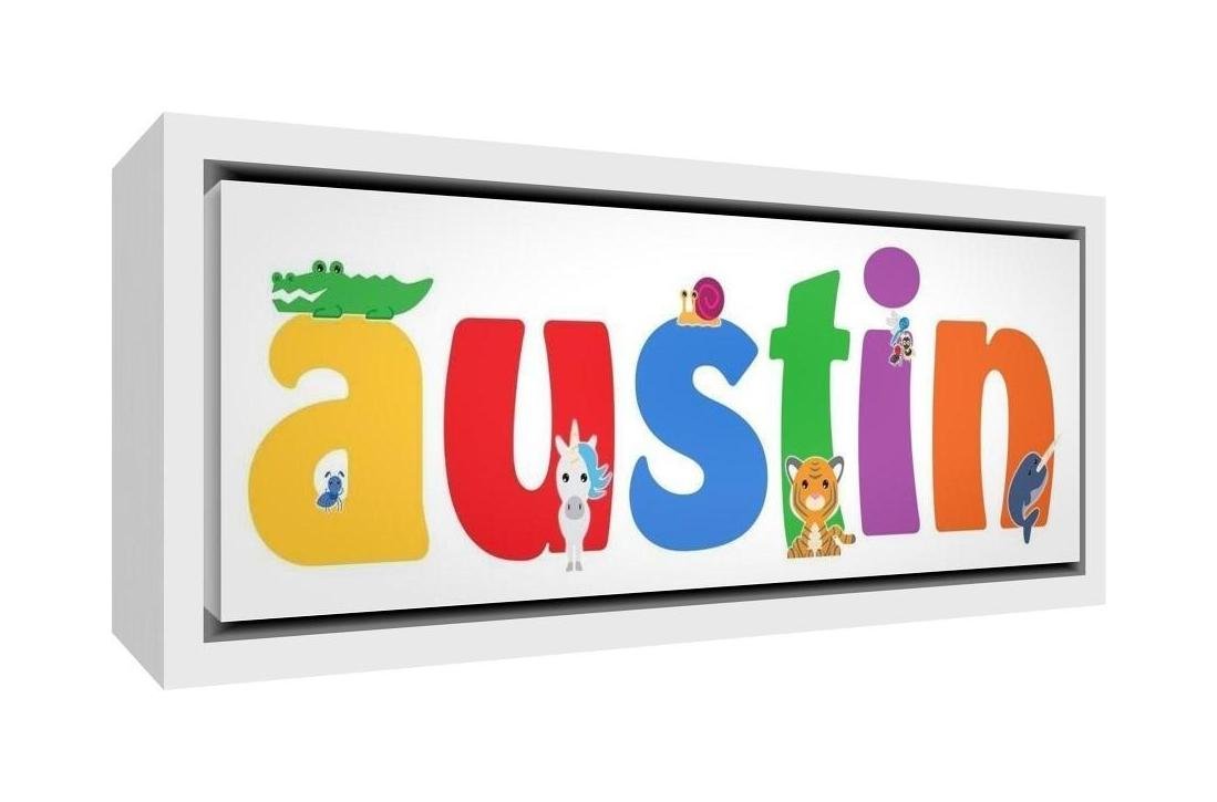 Feel Good Art Cute Illustrative Design Framed Box Canvas with Solid White Wooden Surround (19 x 46 x 3 cm, Small, Austin)