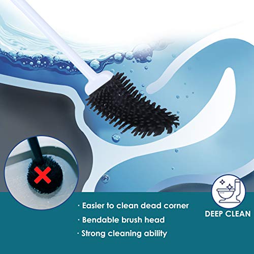 FOOLS ALIBAI Hygienic Toilet Brush Silicone and Holders Upgraded Modern Design, Bathroom Toilet Bowl Brushes with Quick Drying Holder Set (Mounted Wall)