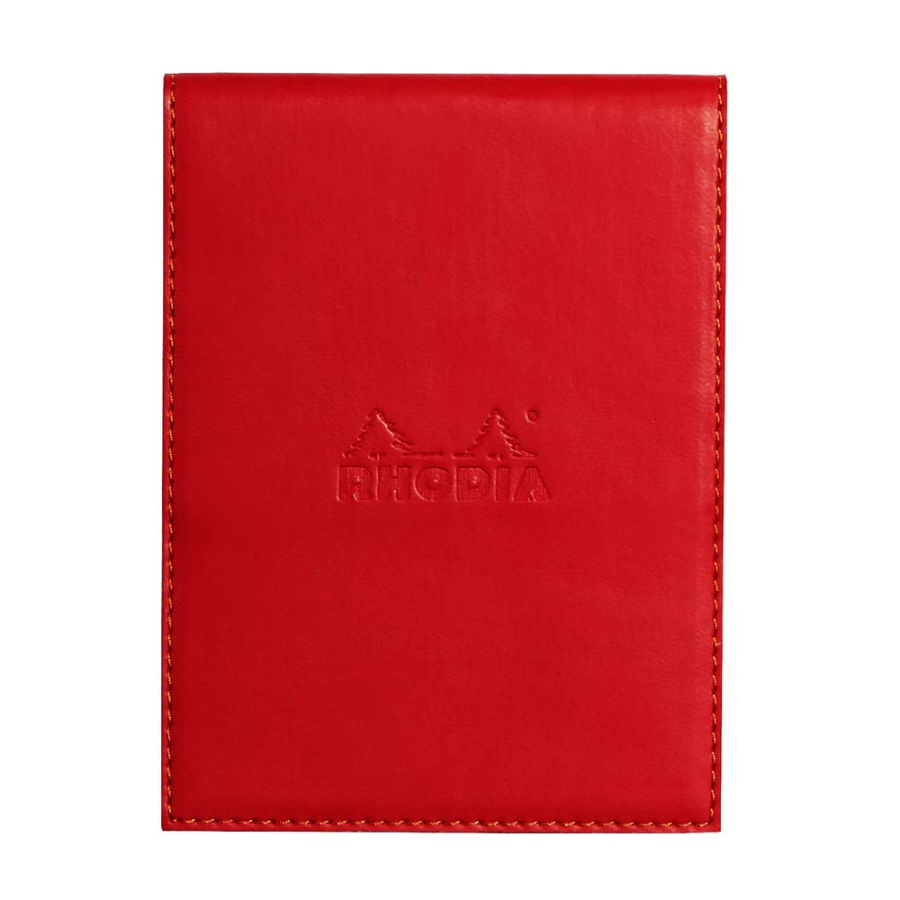 RHODIA 128213C - Clipboard Case + Stapled Notepad N°12 Poppy - 8.5x12 cm - Lined - 80 Detachable Sheets - 80G White Clairefontaine Paper - Pencil Holder - Faux Leather - Rhodiarama Collection