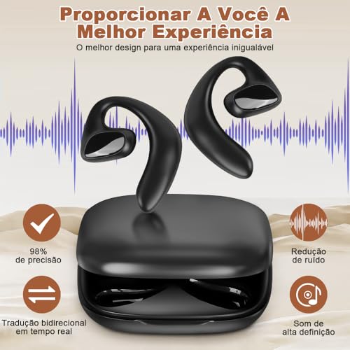 Fone Tradutor Simultâneo, Tradutor de Idiomas em Tempo Real, Fone Tradutor, Tradutor Instantaneo, Preto