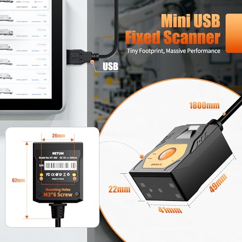 NETUM Scanner per codici a barre fisso NT-480, scanner industriale 1D 2D per codici QR con connessione USB, scanner incorporato con rilevamento automatico per chioschi, trasportatori, POS, produzione