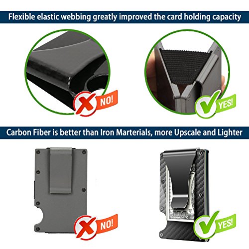 2018 Updated Version, Minimalist Carbon Fibre Slim Wallet,Money Clip,Front Pocket Wallet,RFID Blocking Credit Card Holder Wallet for Men and Women - Thumbnail 2