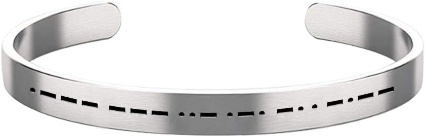 Morse Code Bracelet, Inspirational Bracelet for Women, Cuff Bangle for Men, Funny Morris Code Gift, Hidden Message Jewelry, Profanity Present (Stainless Steel, Adjustable)
