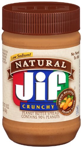 Jif, Natural Low Sodium Crunchy Peanut Butter Spread, 16oz Jar (Pack of 6)