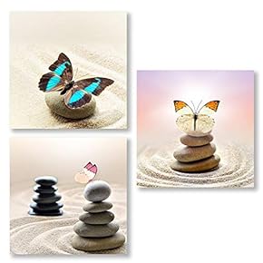 3 Panel Canvas Wall Art Stones in The Sand Pictures Home Wall Decorations for Bedroom Living Room Paintings Canvas Prints Framed - 12"x12"x3 Panels
