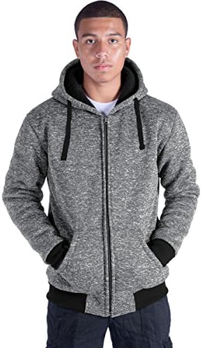 Plus Size S-5XL Marled Heavyweight Fleece Hoodie for Men Sherpa Lined Full Zip Up Long Sleeve Winter Jacket Coat…