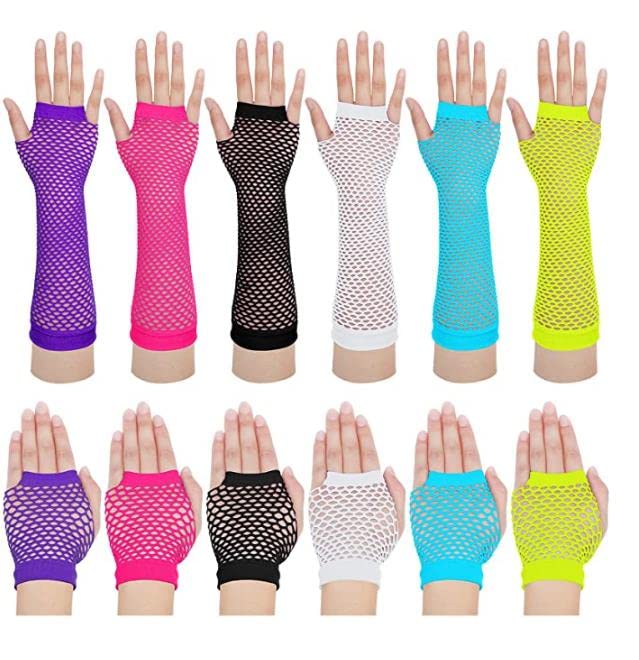 YWINETO 12 Pairs Fishnet Mesh Gloves Women Fingerless Cosplay Costumes Easter Christmas Halloween Gloves