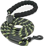 iYoShop Strong Dog Leash with Comfortable Padded Handle and Highly Reflective Threads Dog Leashes for Small Medium and Large Dogs, Black with Green, Medium Large (5 FT)