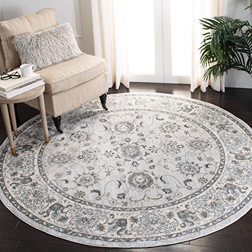 SAFAVIEH Isabella Collection 4' Round Light Grey/Cream ISA940G Oriental Non-She…