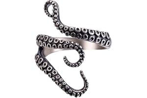 ERGONFLOW Vintage Titanium Steel Octopus Sea Monster Squid Kraken Punk Antique Ring Retro