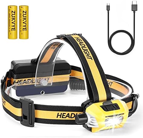 ZUKVYE Dimmable LED Head Torch, Waterproof Rechargeable Headlamp,Great for Cycling, Climbing, Camping, Hunting Fishing, Hiking(USB Cable Included)