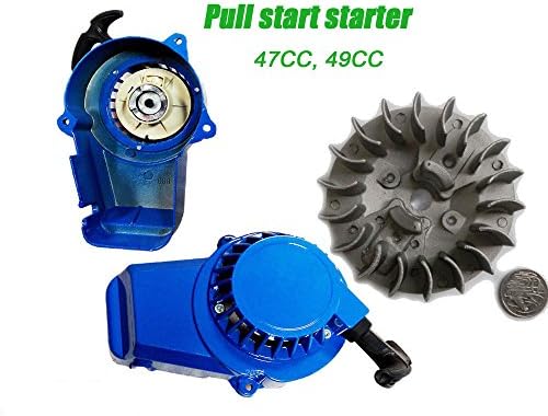 shuihou Alloy Pull Start Recoil Starter Flywheel 47cc 49cc Pocket Dirt Bike Mini ATV(blue)